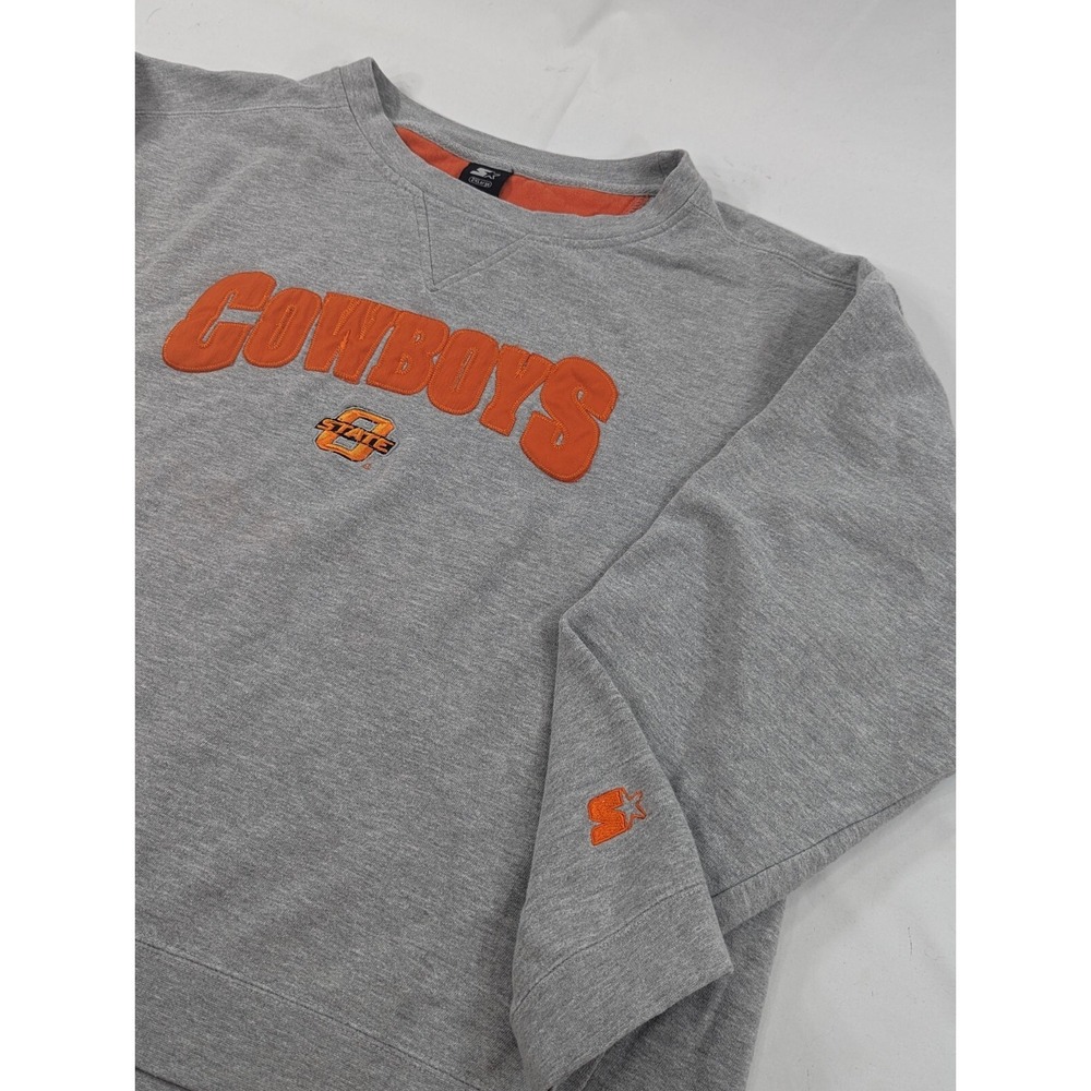 VTG 90s Starter Gray OSU Oklahoma‎ State Crewneck Sweatshirt Boxy Crop 2XL